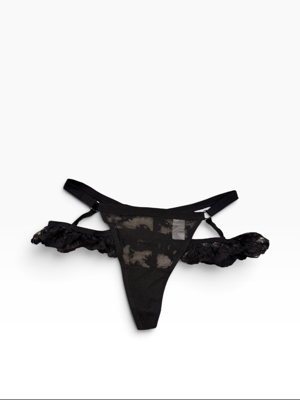 New, Black Lace Ruffle Thong Panty - Women Intimates- sizes small and medium